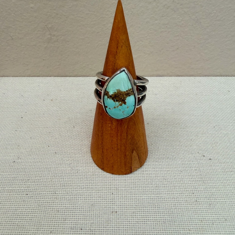 Handmade Sterling Silver Teardrop Turquoise Ring-Size 6